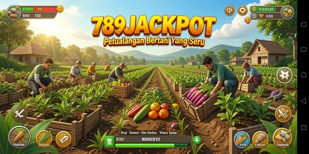 Tangkapan layar gameplay 789JACKPOT menampilkan ladang yang subur dan aktivitas bertani.