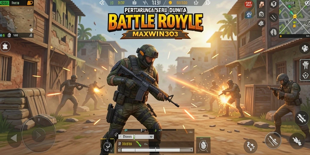 Tampilan gameplay seru dari MAXWIN303 dalam pertempuran Battle Royale.