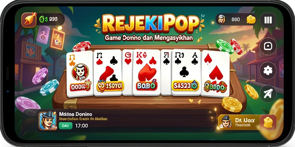 Tampilan gameplay seru dari REJEKIPOP dengan domino yang menantang.