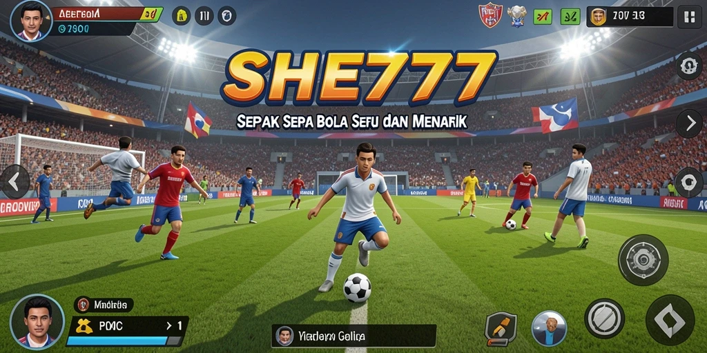 Screenshot menunjukkan gameplay seru dalam permainan sepak bola.