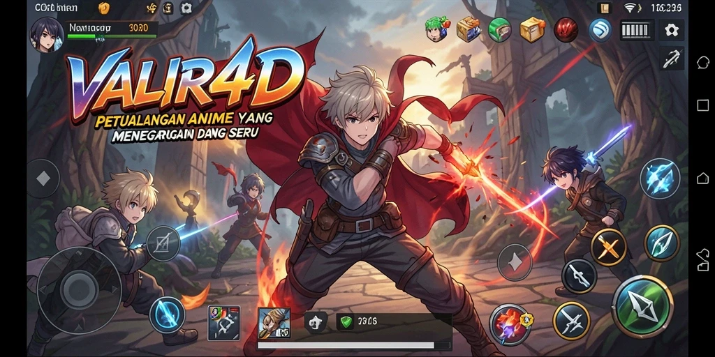 Tampilan gameplay VALIR4D yang penuh aksi dan karakter Anime.